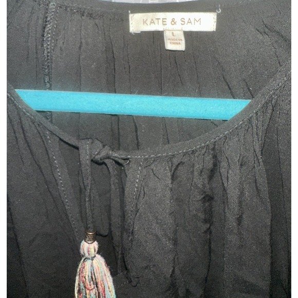 Kate & Sam Boho Dress Embroidered Tassels 3/4 Bell Sleeves Black Sz Large Hippie - Picture 5 of 5